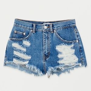 Pull & Bear High Waisted Ripped Shorts